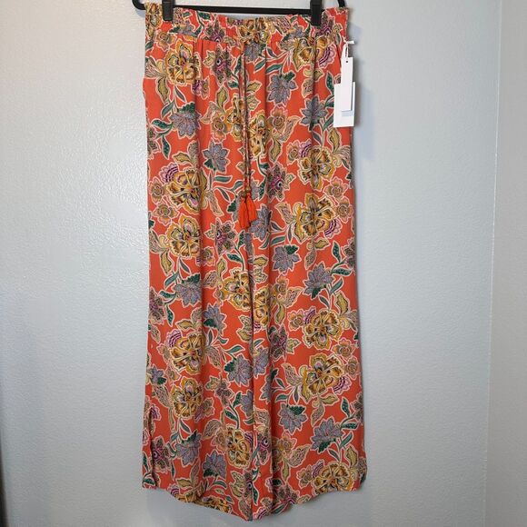 Rose+Olive Women's Size (XL) Wide Leg Pants Multicolor Elastic Waist Floral - Picture 1 of 16